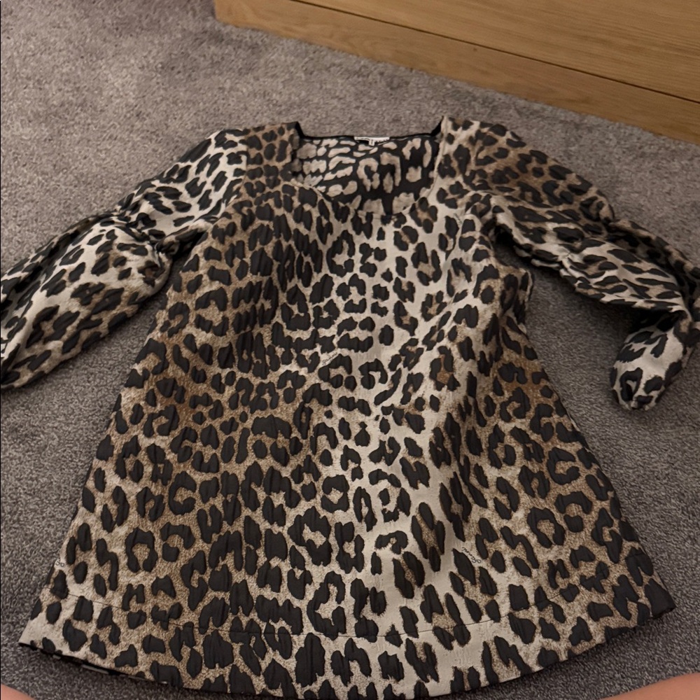 Ganni Animal Print Puff Sleeve Dress